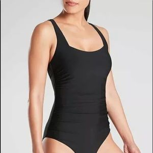 Athleta one piece square neck shirred new small Tall